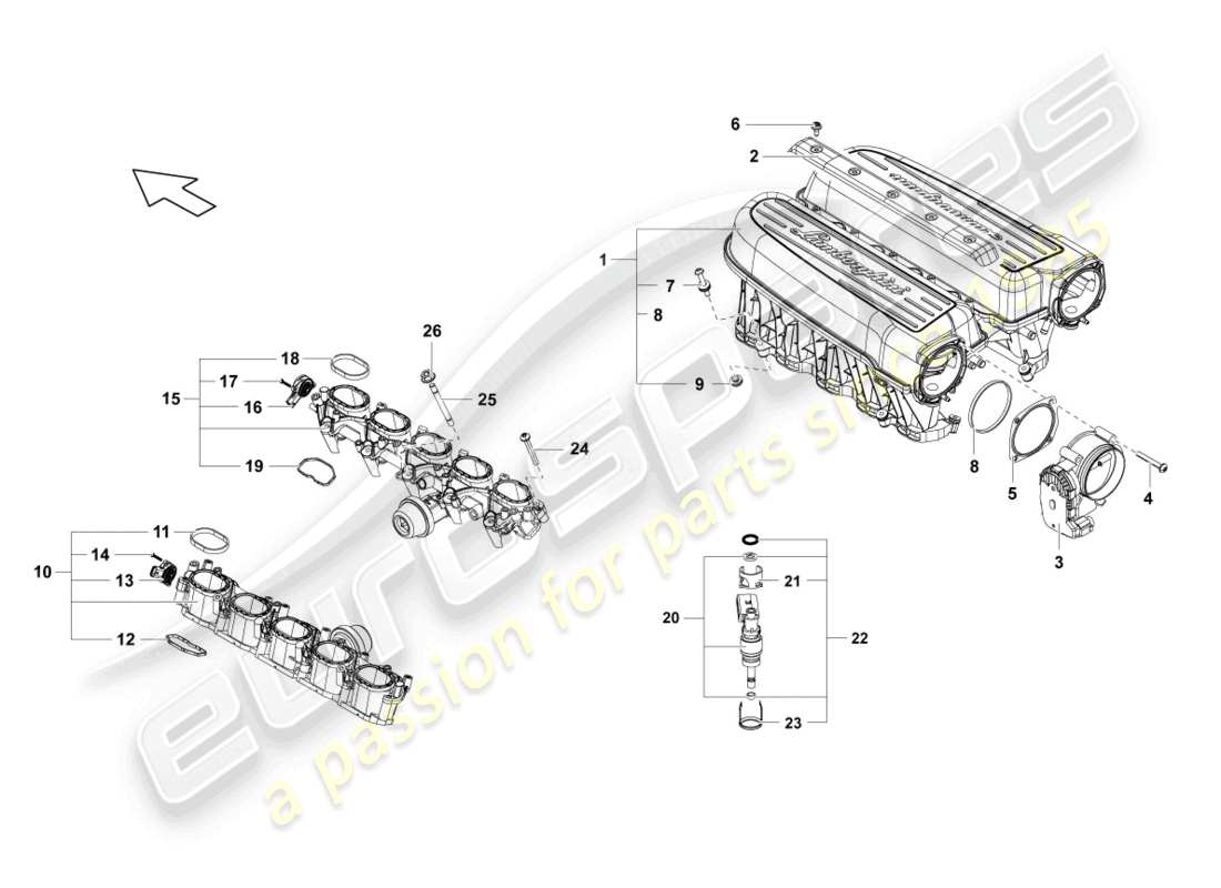lamborghini lp570-4 spyder performante (2011) collettore di aspirazione diagramma delle parti
