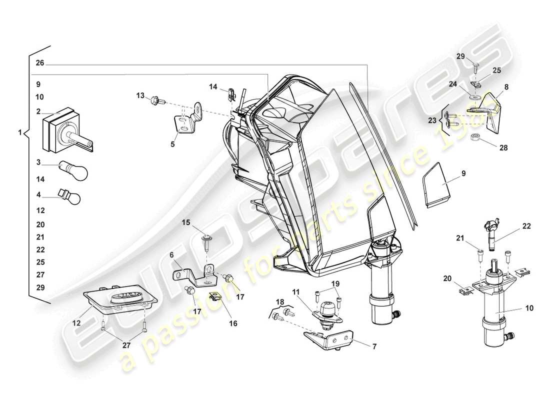 lamborghini lp550-2 spyder (2013) faro per luci di curva e luci di guida diurna a led schema parte