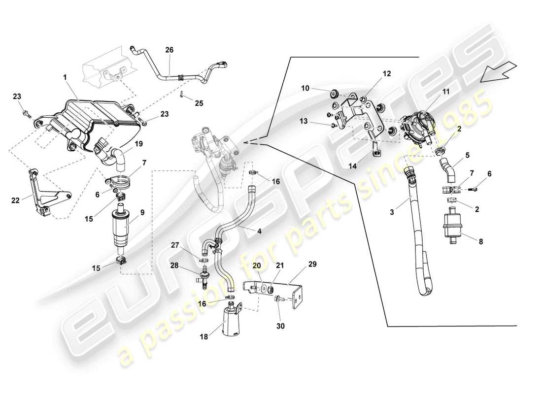 lamborghini lp560-4 spider (2013) sistema di filtro a carboni attivi schema delle parti