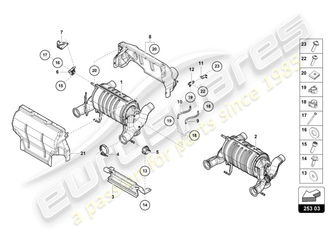 lamborghini lp770-4 svj coupe (2022) silenziatore con catalizzatore schema delle parti