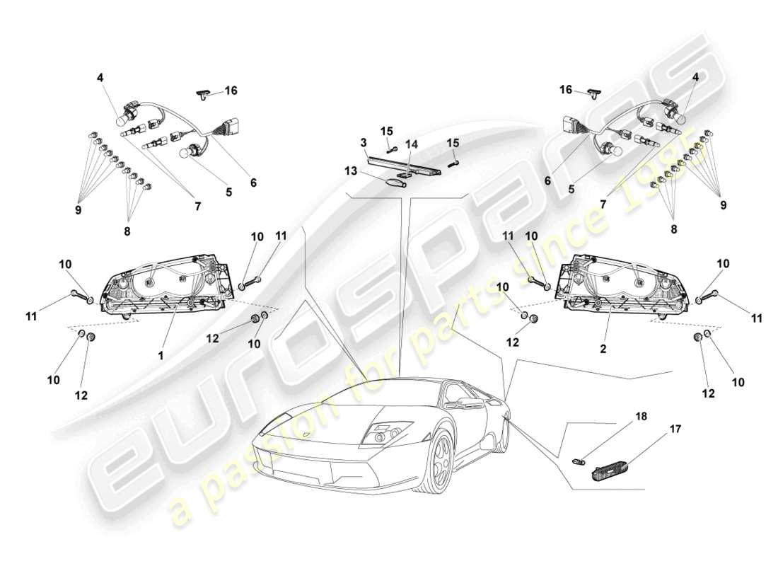 lamborghini lp640 coupe (2010) diagramma delle parti del fanale posteriore