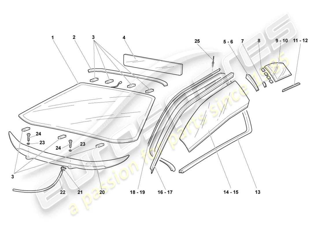 lamborghini lp640 coupe (2010) occhiali da finestra schema delle parti