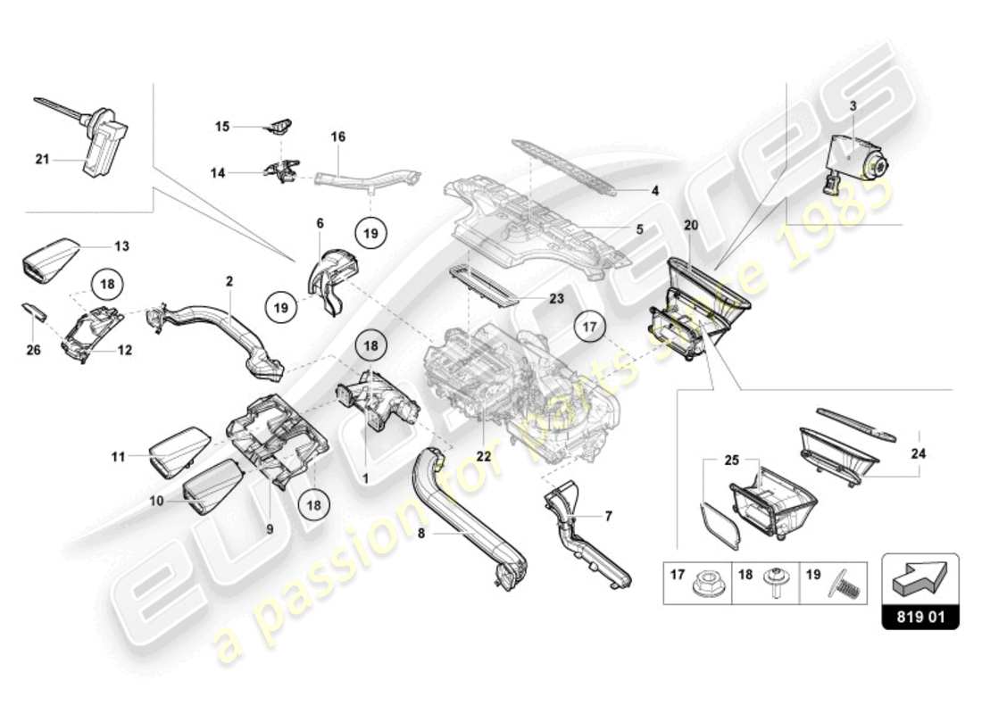 lamborghini evo spyder (2024) diagramma delle parti della presa d'aria