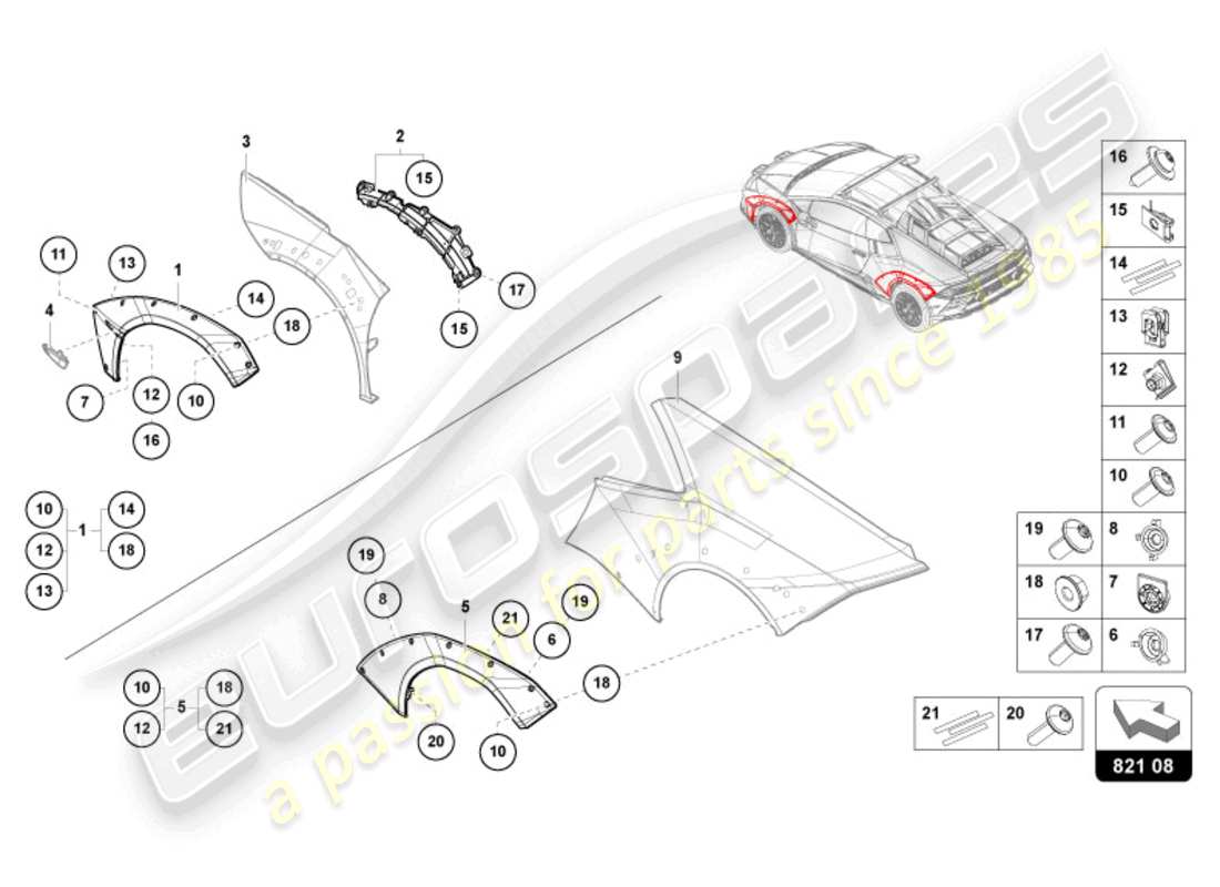 lamborghini sterrato (2024) rivestimento passaruota diagramma delle parti