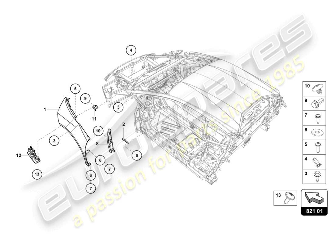 lamborghini evo spyder (2024) protezione ala anteriore diagramma delle parti