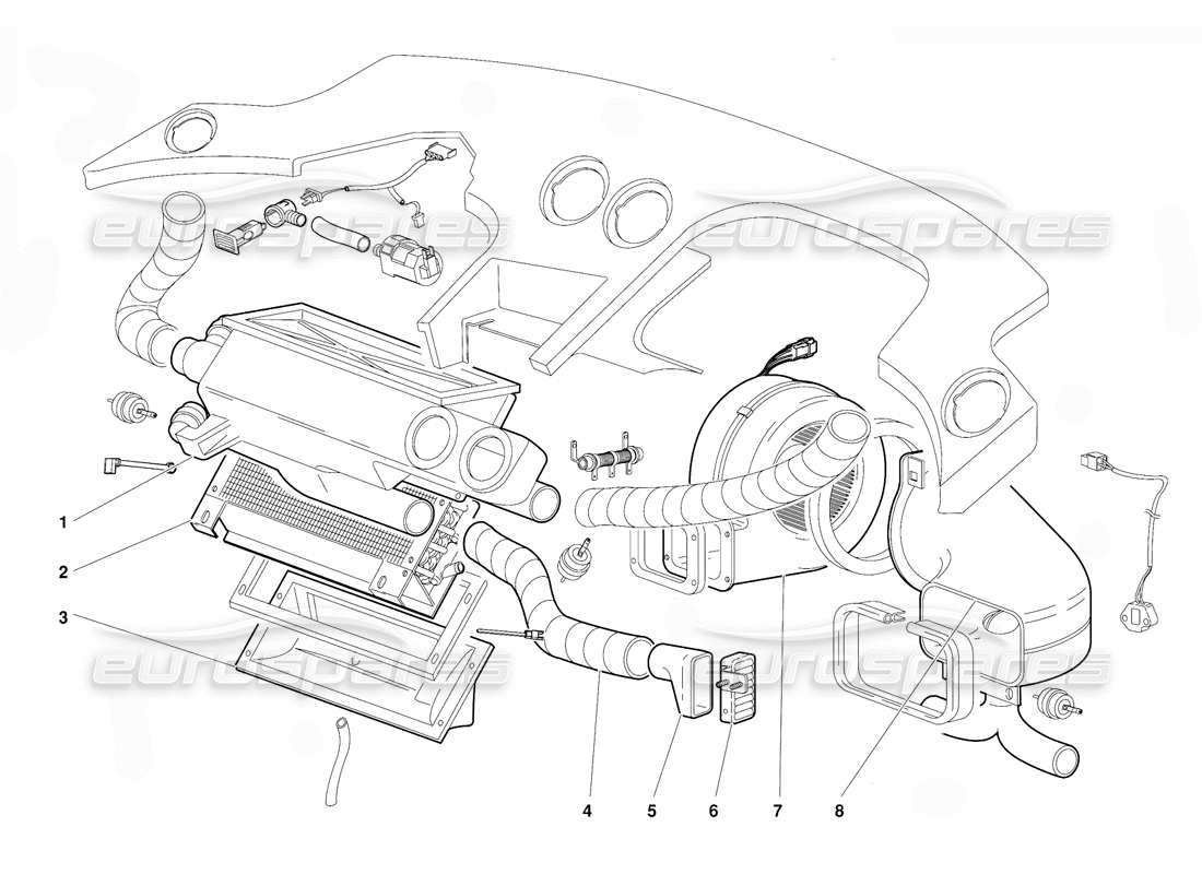 lamborghini diablo (1991) diagramma delle parti del climatizzatore (valido per la versione gb - ottobre 1991).