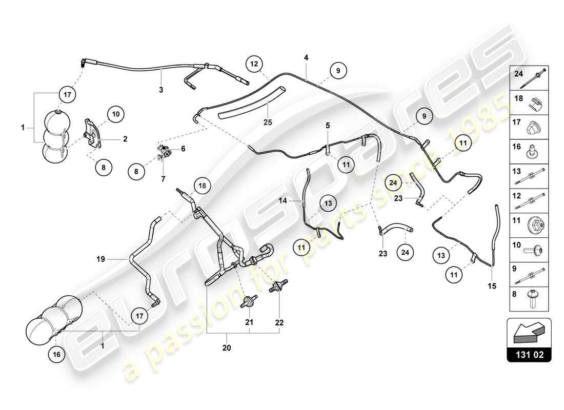 lamborghini evo coupe (2023) sistema di vuoto diagramma delle parti