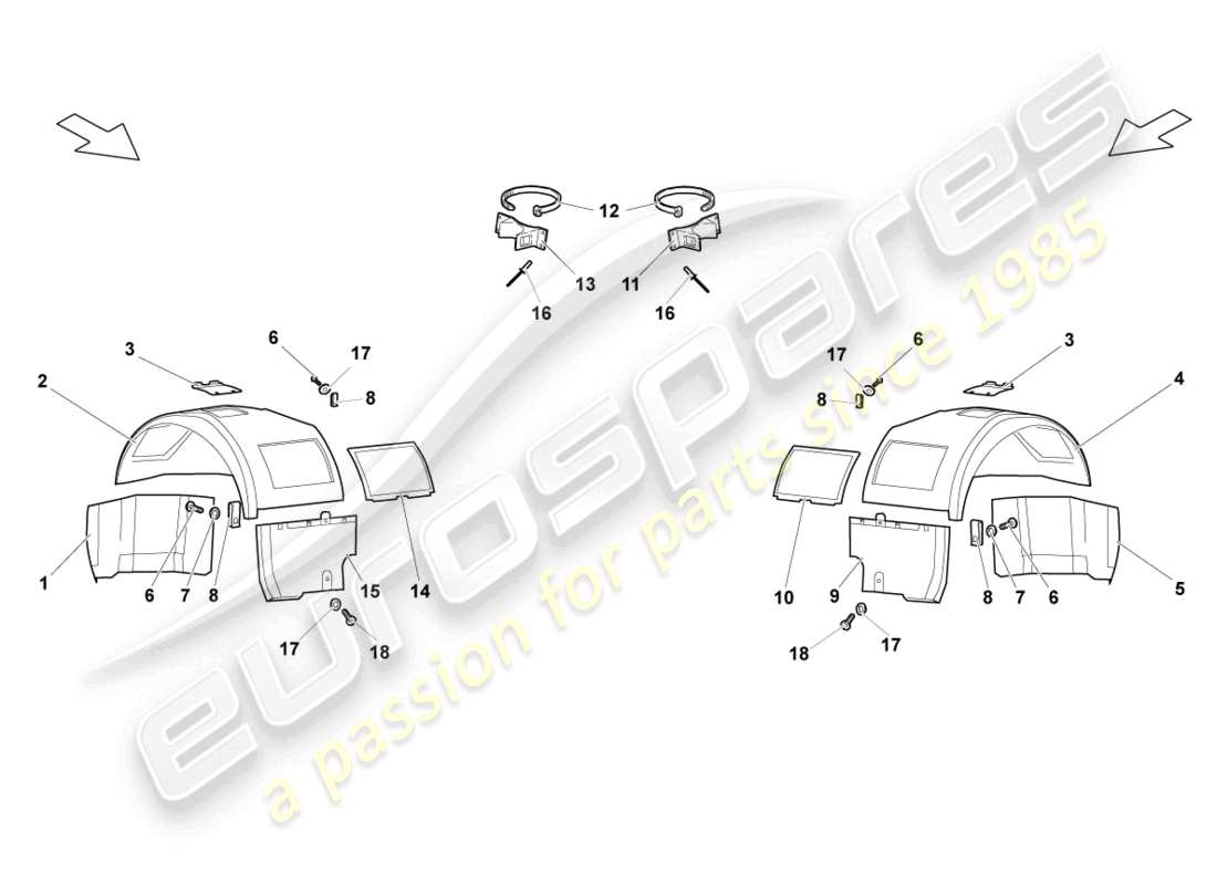 lamborghini lp640 coupe (2010) rivestimento passaruota anteriore diagramma delle parti