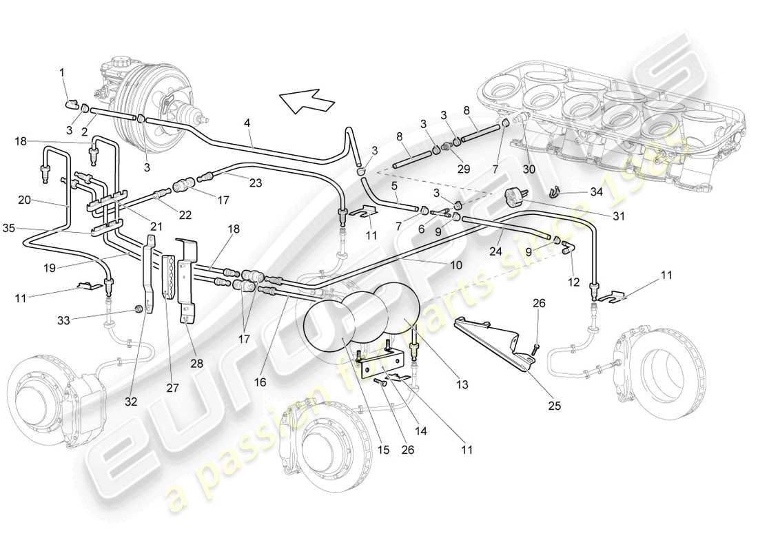 lamborghini gallardo spyder (2008) tubo freno diagramma delle parti