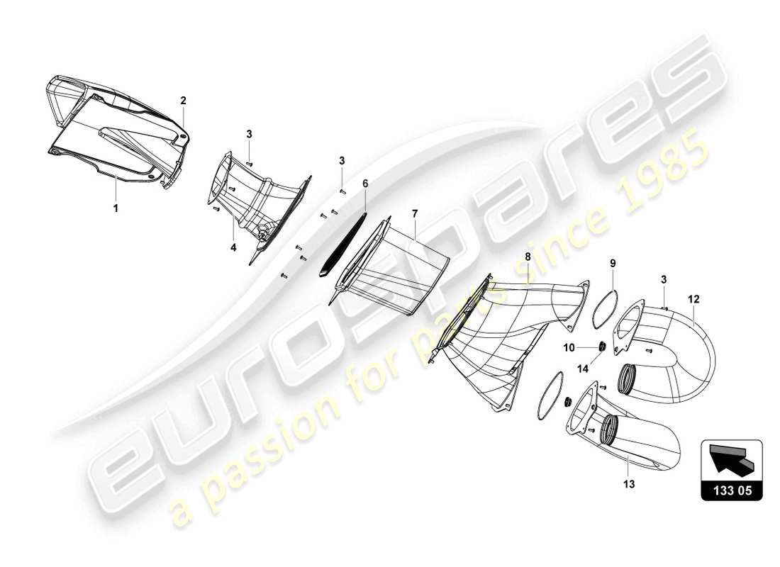 lamborghini 2022 (super trofeo evo 2) airscoop e filtro dell'aria diagramma delle parti