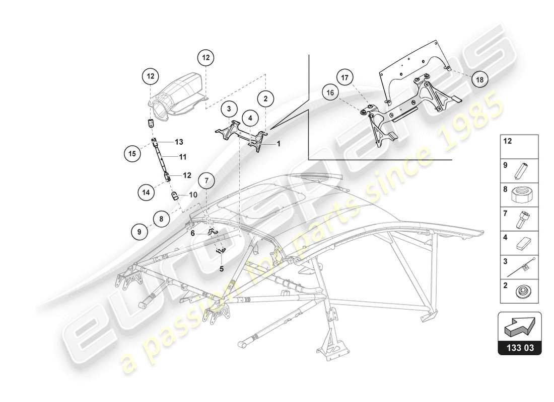 lamborghini super trofeo evo 2 (2022) supporto airscoop diagramma delle parti