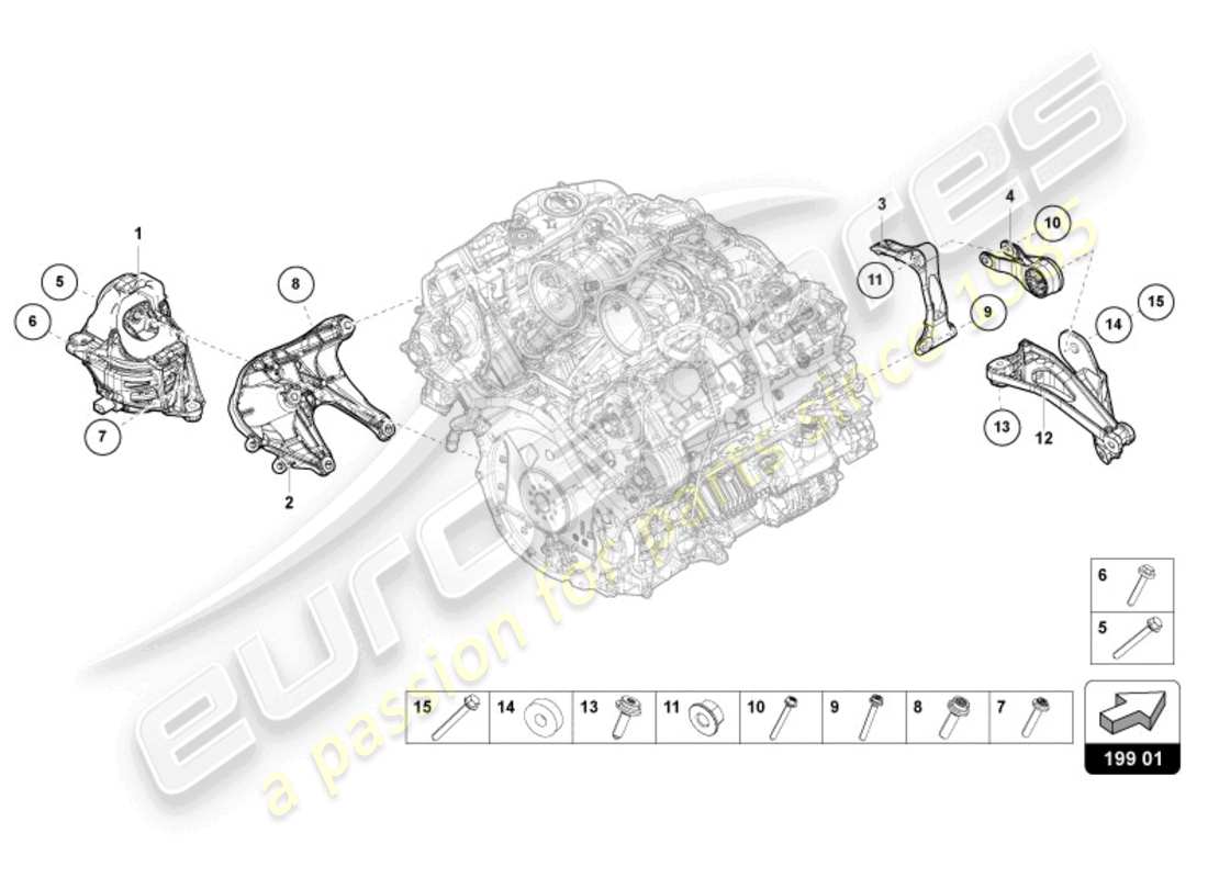 lamborghini urus performante (2024) staffa motore schema delle parti