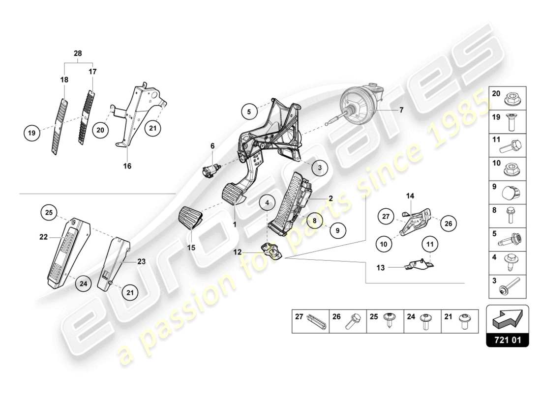 lamborghini evo coupe (2023) freno e accel. leva mec. diagramma delle parti