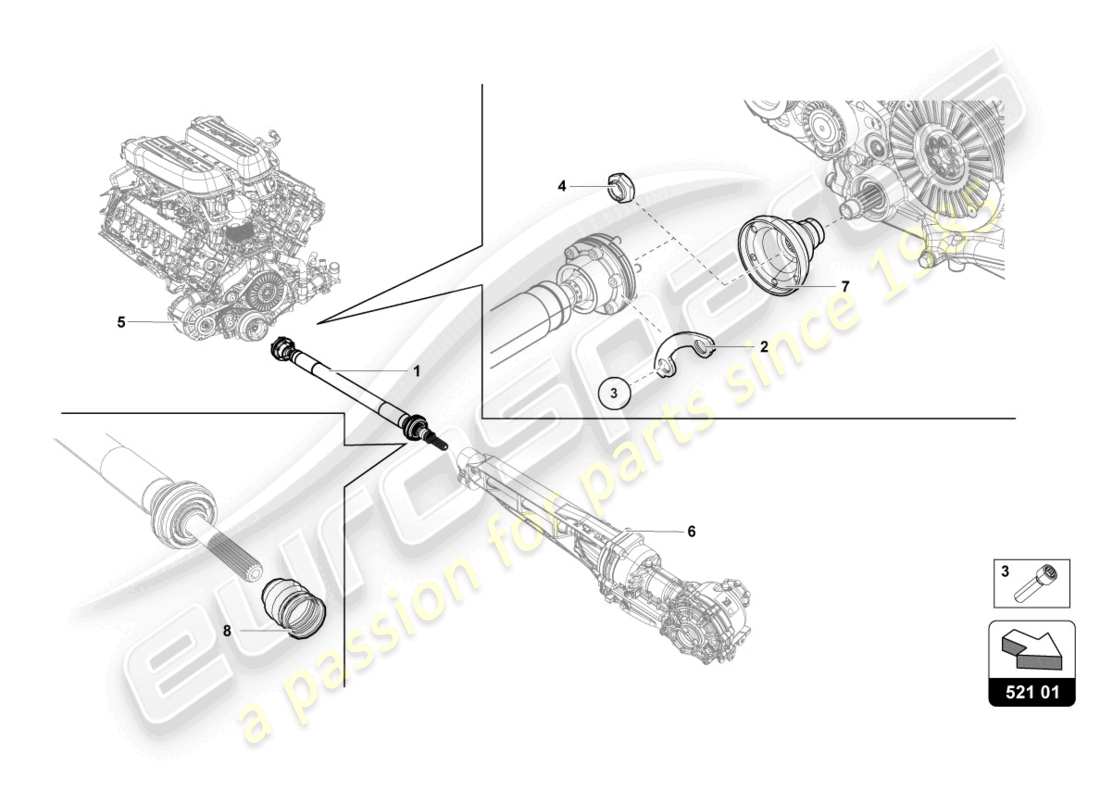 lamborghini 2023 (evo coupe) diagramma delle parti dell'albero di trasmissione