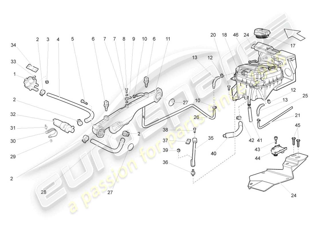 lamborghini gallardo spyder (2008) schema delle parti della pompa del liquido di raffreddamento aggiuntiva