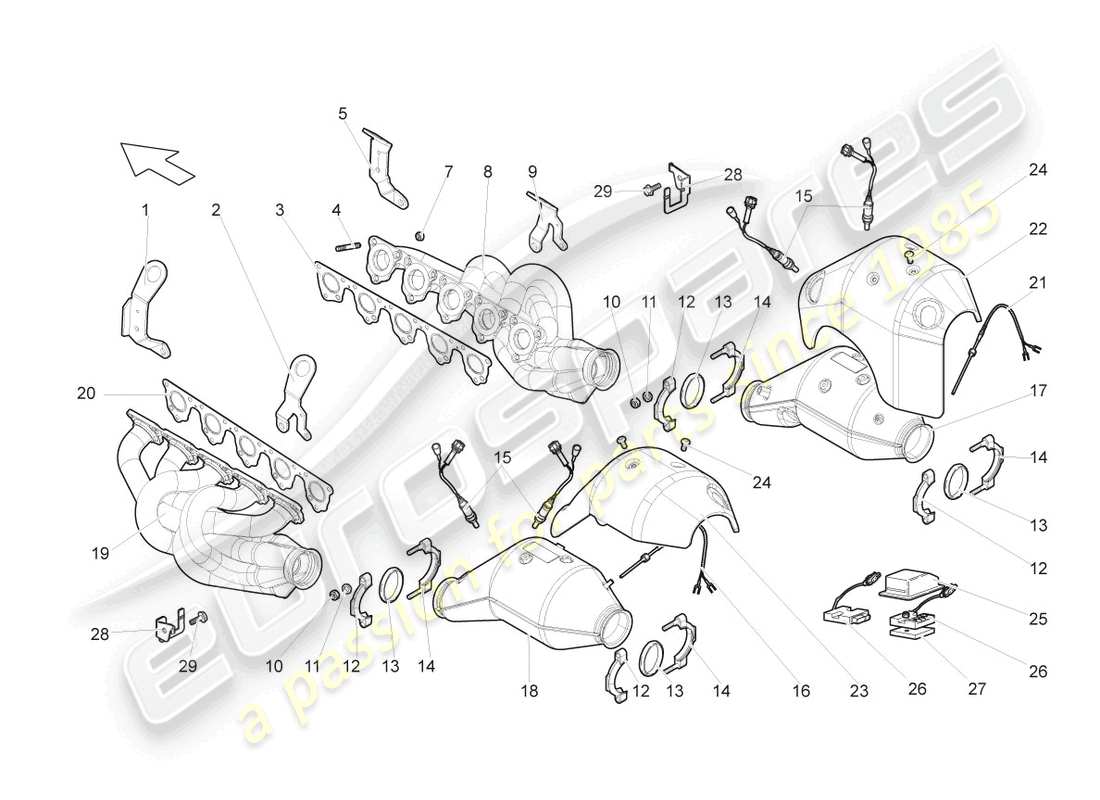 lamborghini gallardo spyder (2008) collettori di scarico diagramma delle parti