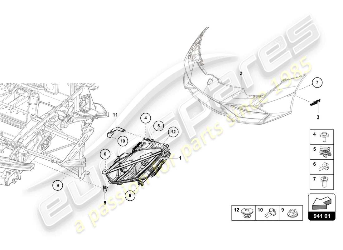 lamborghini tecnica (2023) faro a led anteriore diagramma delle parti