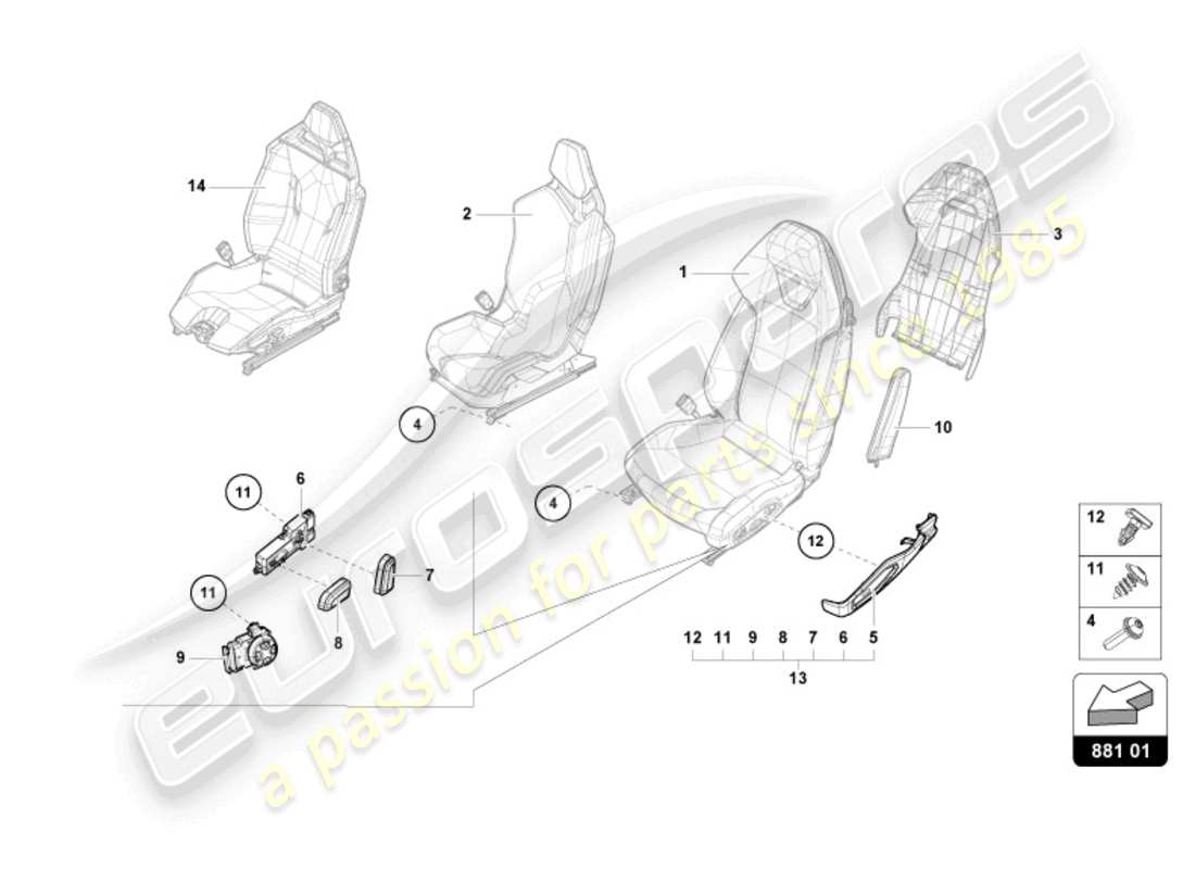 lamborghini evo spyder (2024) posto a sedere diagramma delle parti
