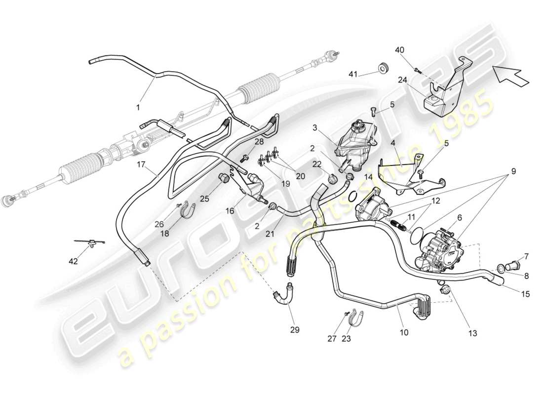 lamborghini gallardo spyder (2008) schema delle parti della scatola dello sterzo