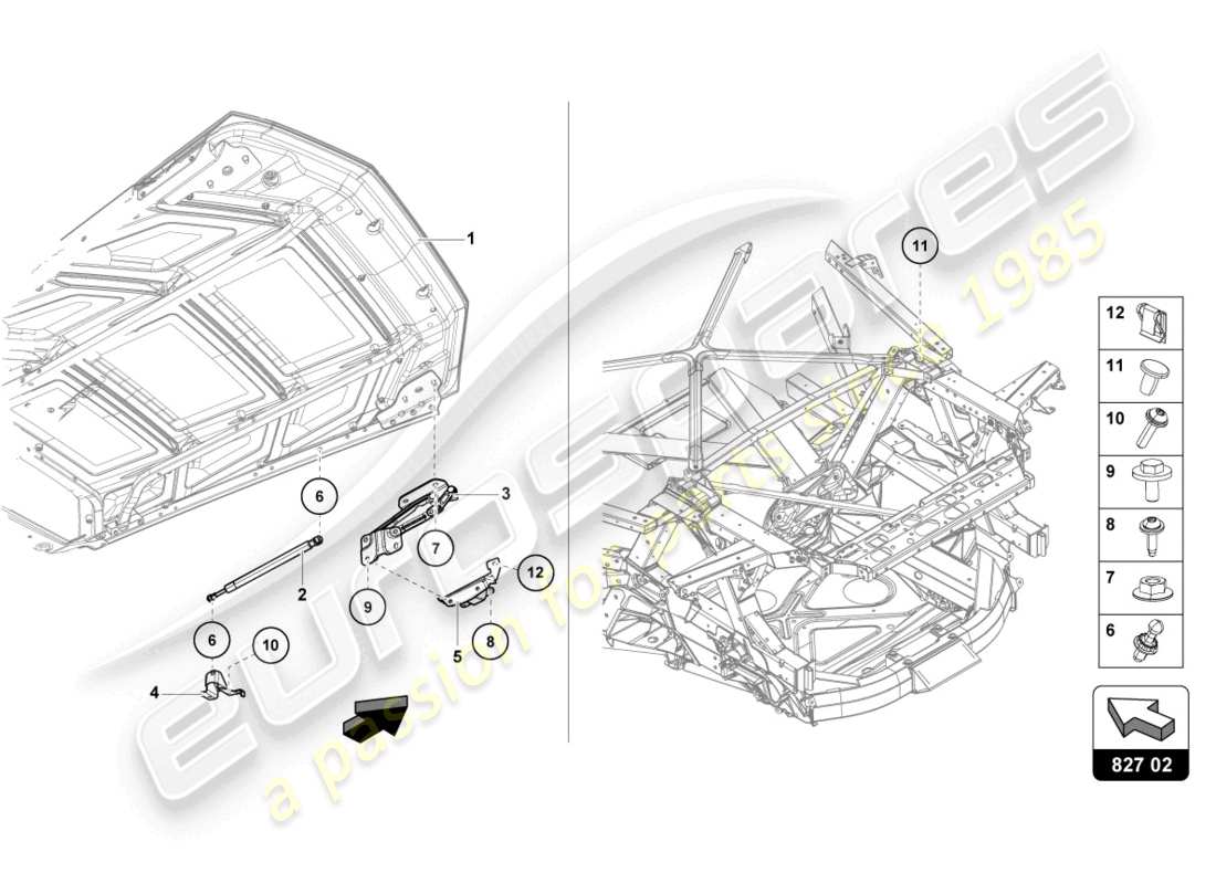 lamborghini evo coupe (2023) copertura motore con isp. copertina diagramma delle parti