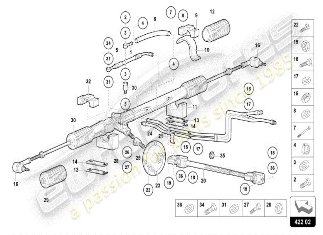 lamborghini diablo vt (1995) asta dello sterzo diagramma delle parti