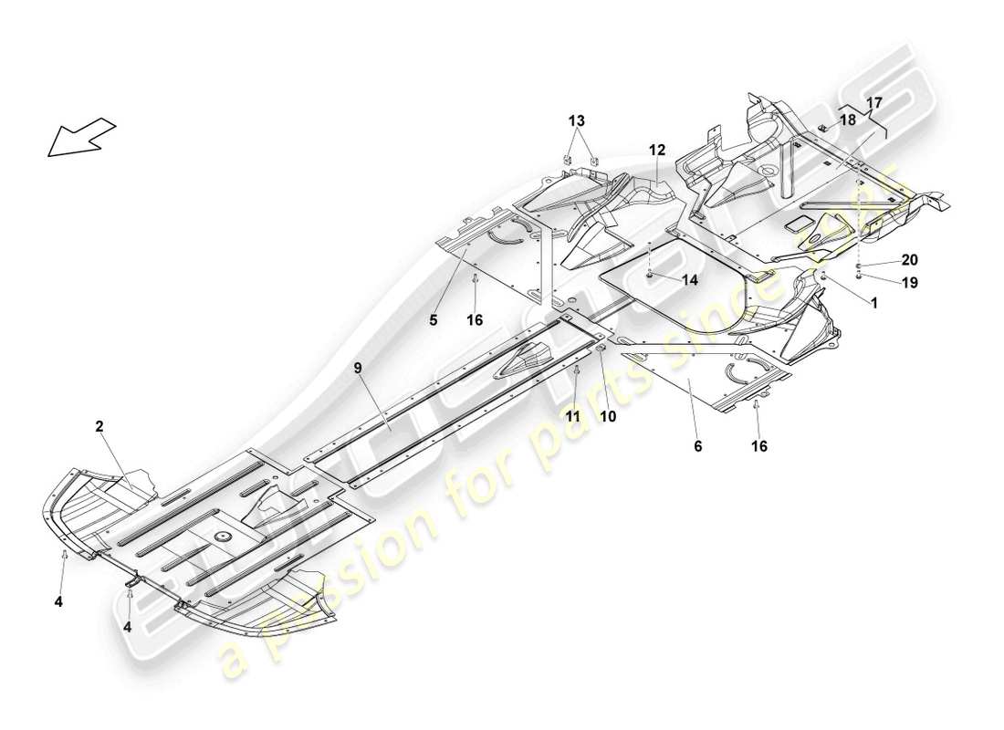 lamborghini blancpain sts (2013) rivestimento sottoscocca schema delle parti