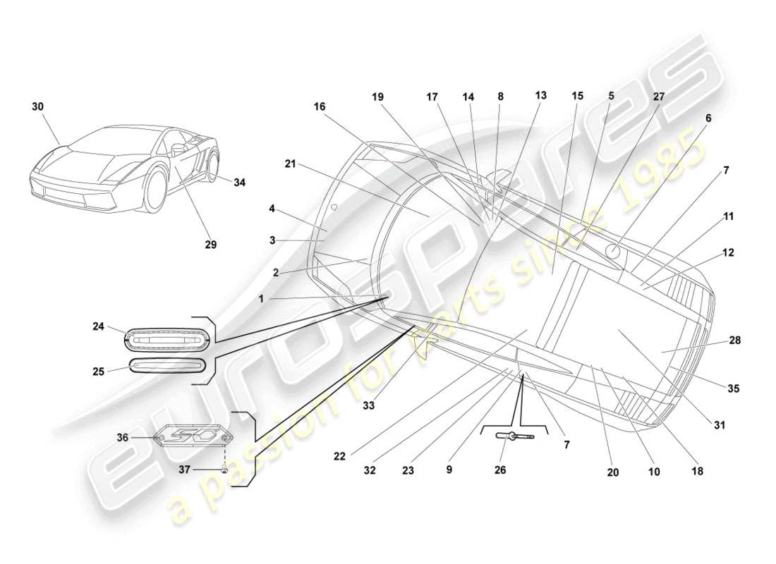 lamborghini blancpain sts (2013) tipo targhe diagramma delle parti