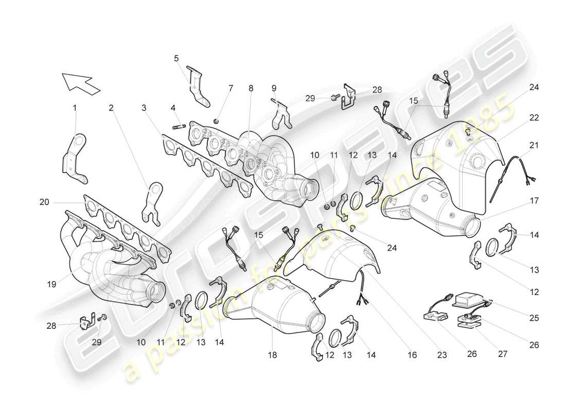 lamborghini superleggera (2008) collettori di scarico schema delle parti