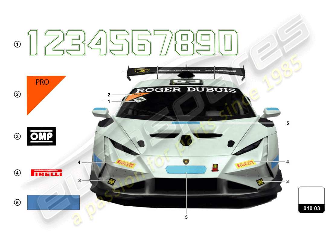 lamborghini super trofeo evo 2 (2022) adesivi schema delle parti
