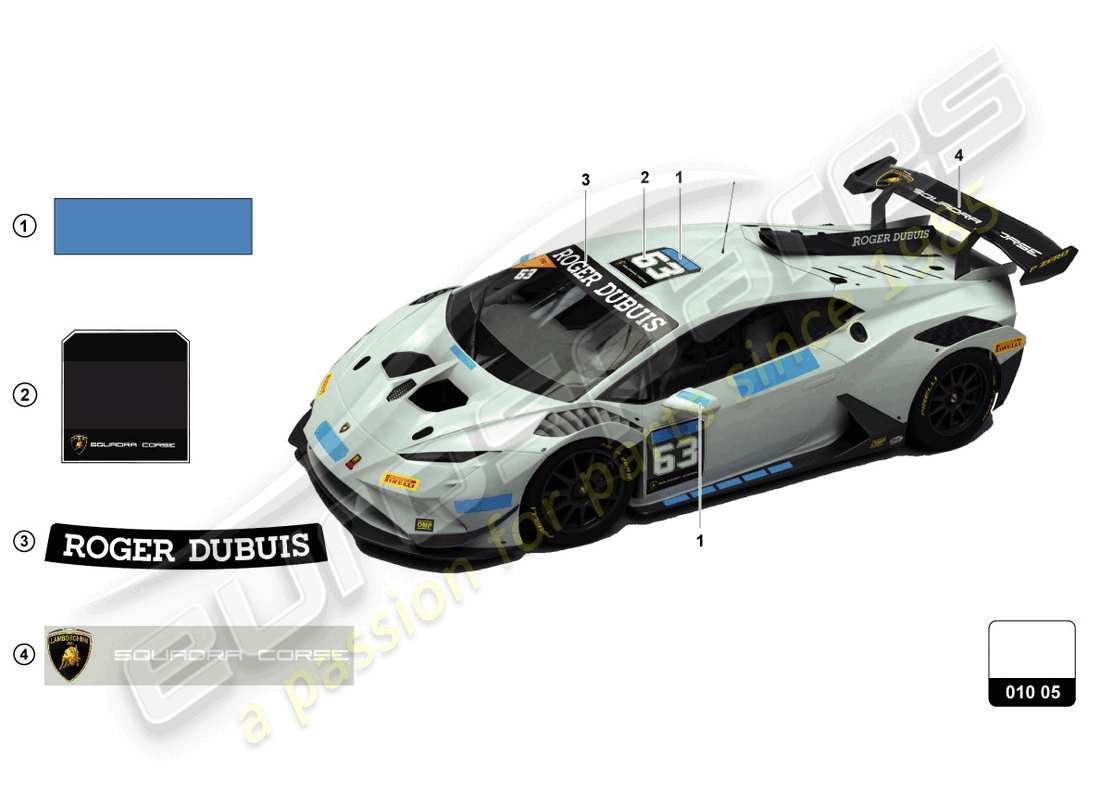 lamborghini super trofeo evo 2 (2022) adesivi schema delle parti
