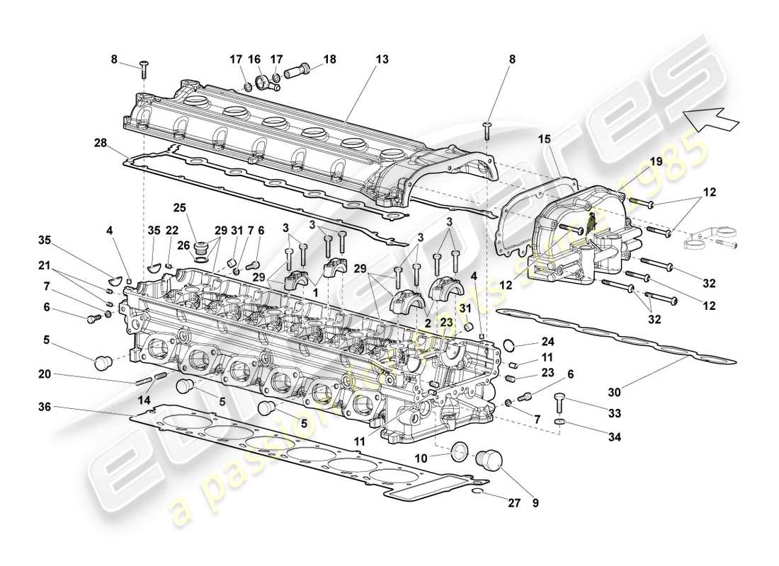 lamborghini lp640 roadster (2008) testa cilindro destra diagramma delle parti