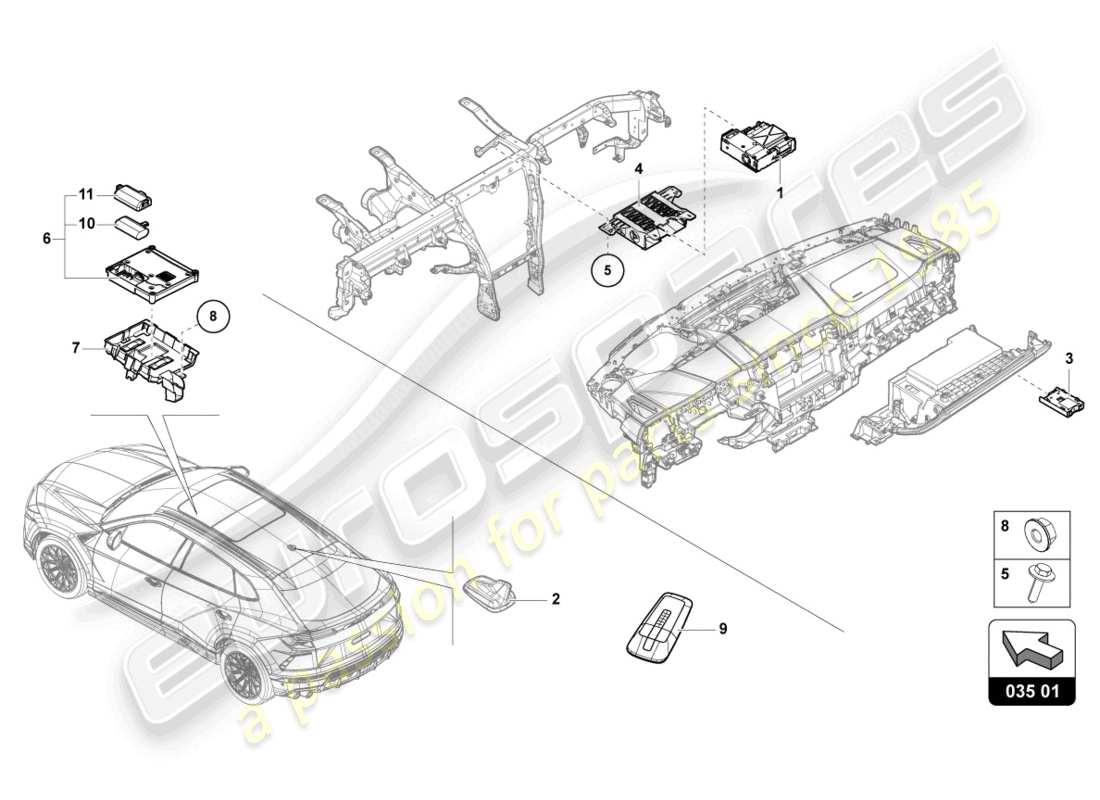 lamborghini urus (2021) centralina per elettronica informazione schema parte