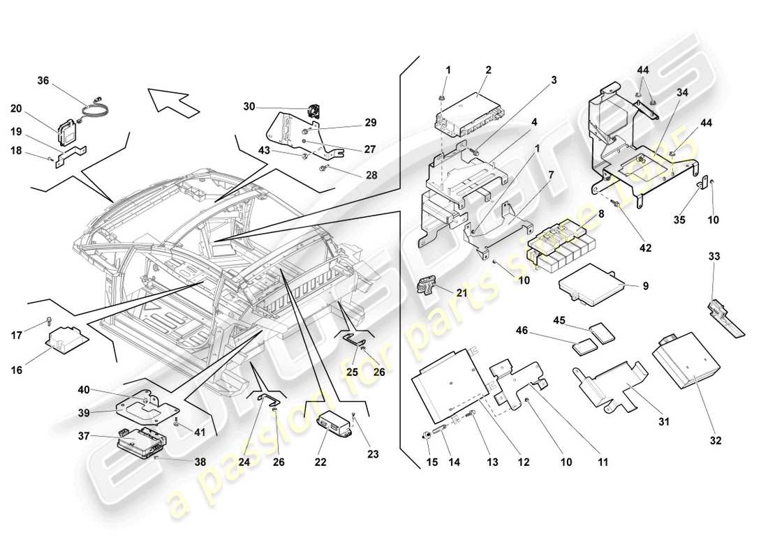 un diagramma delle parti dal catalogo delle parti lamborghini gallardo coupe (2004)