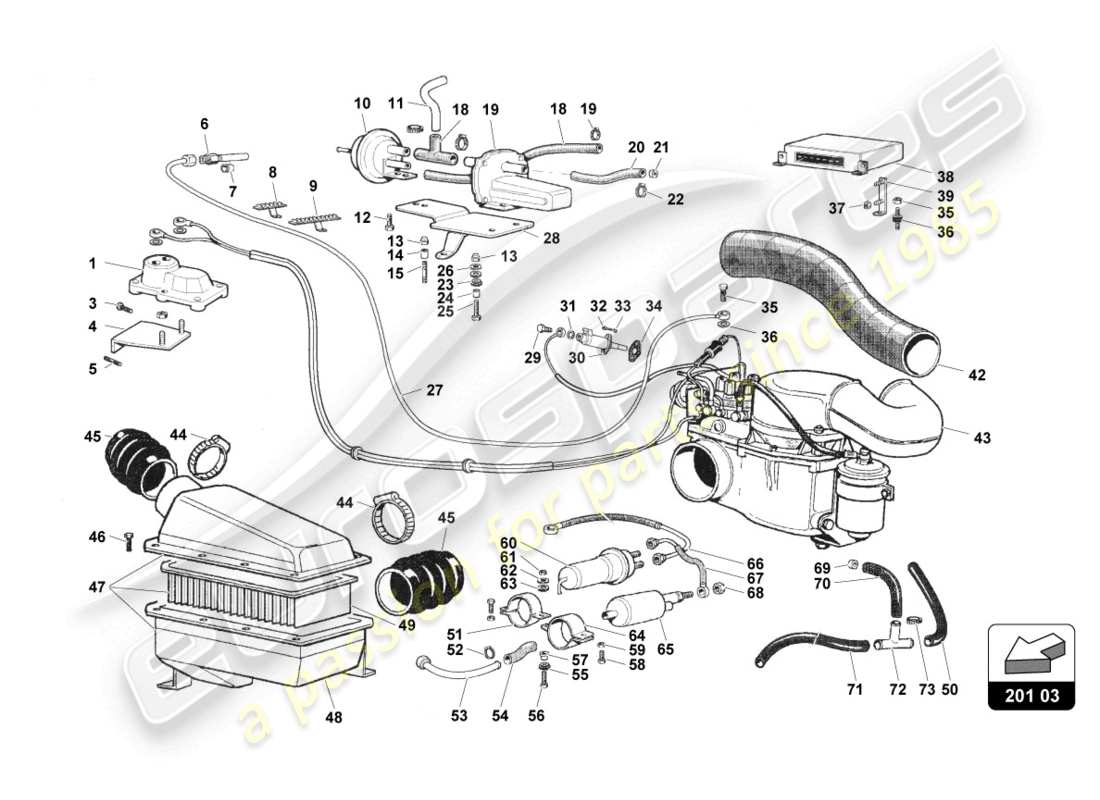 un diagramma delle parti dal catalogo delle parti lamborghini countach 25th anniversary (1989)