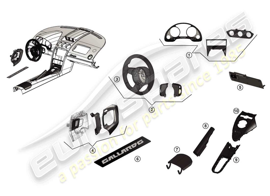 un diagramma delle parti dal catalogo delle parti lamborghini lp560-4 coupe fl ii (accessories)