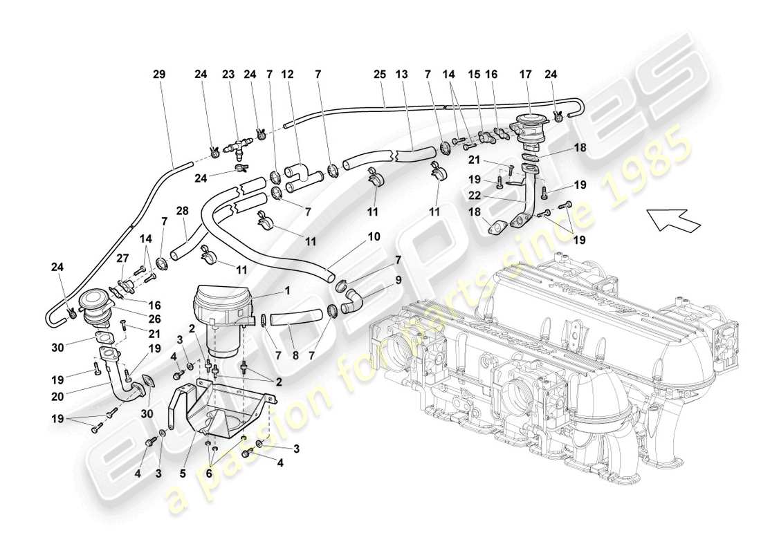 uno schema delle parti dal catalogo delle parti di Lamborghini LP640 Roadster (2007)