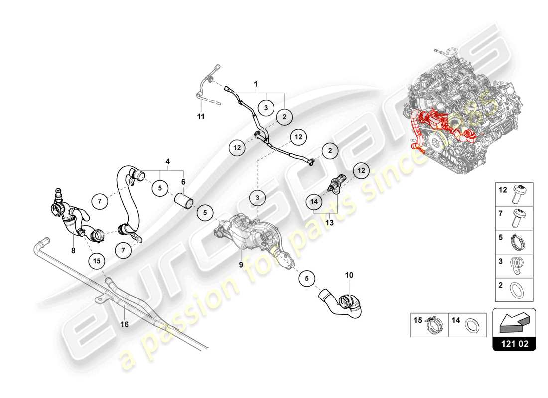 lamborghini urus (2021) tubo del refrigerante diagramma delle parti