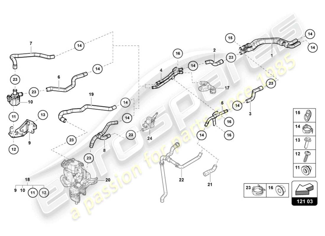 lamborghini urus (2021) tubo del refrigerante diagramma delle parti