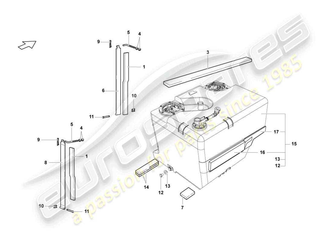 lamborghini lp640 coupe (2010) serbatoio carburante con accessori schema delle parti