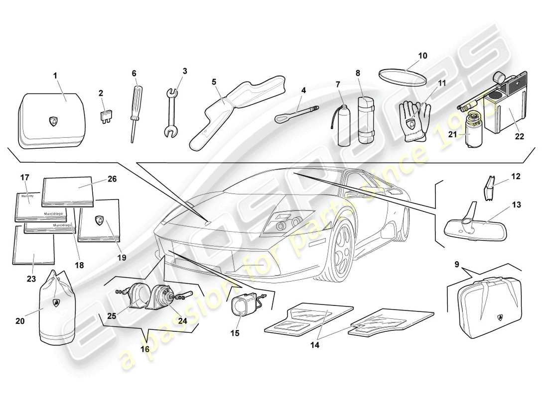 lamborghini lp640 coupe (2010) strumenti del veicolo diagramma delle parti