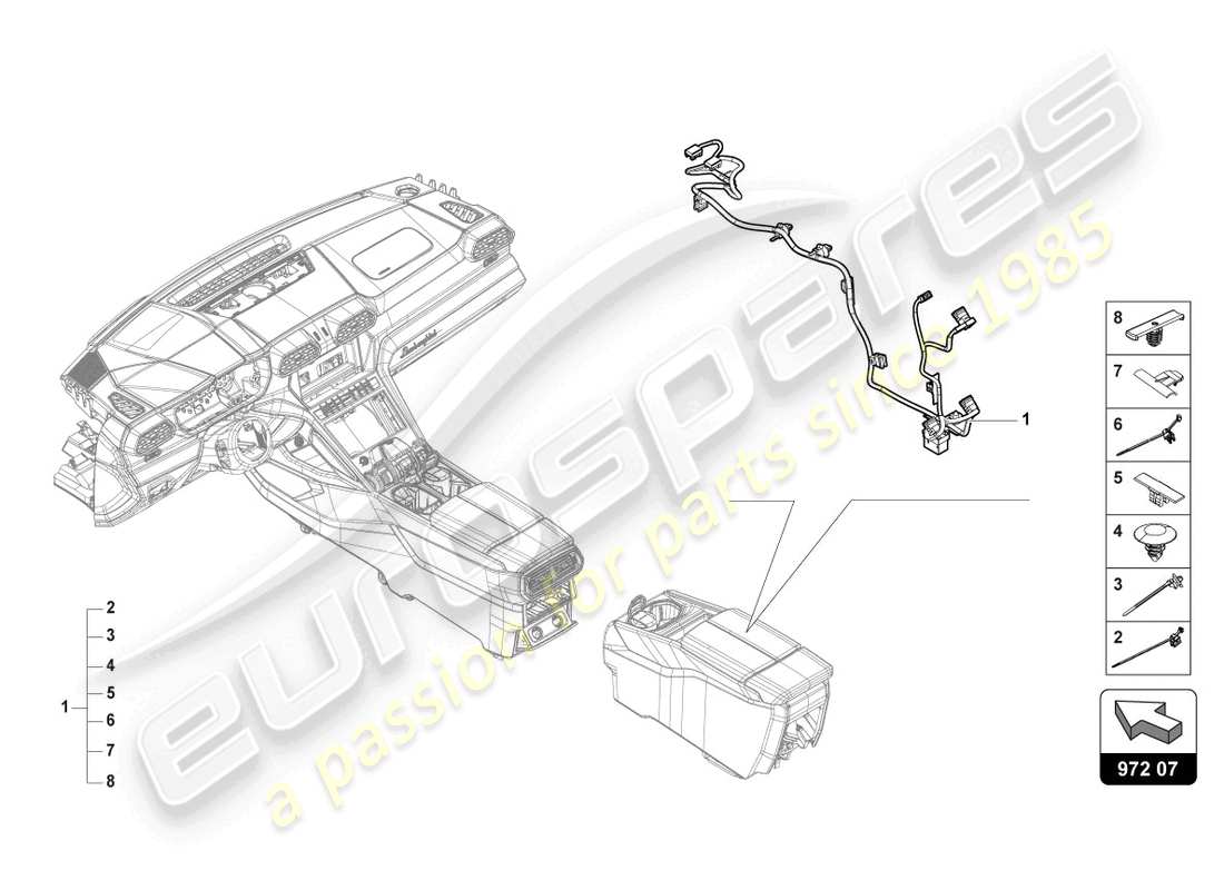 lamborghini urus (2020) cablaggio per console posteriore diagramma delle parti
