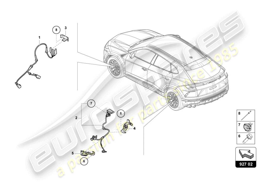 lamborghini urus (2020) cablaggio per sistema frenante antibloccaggio -abs- diagramma delle parti