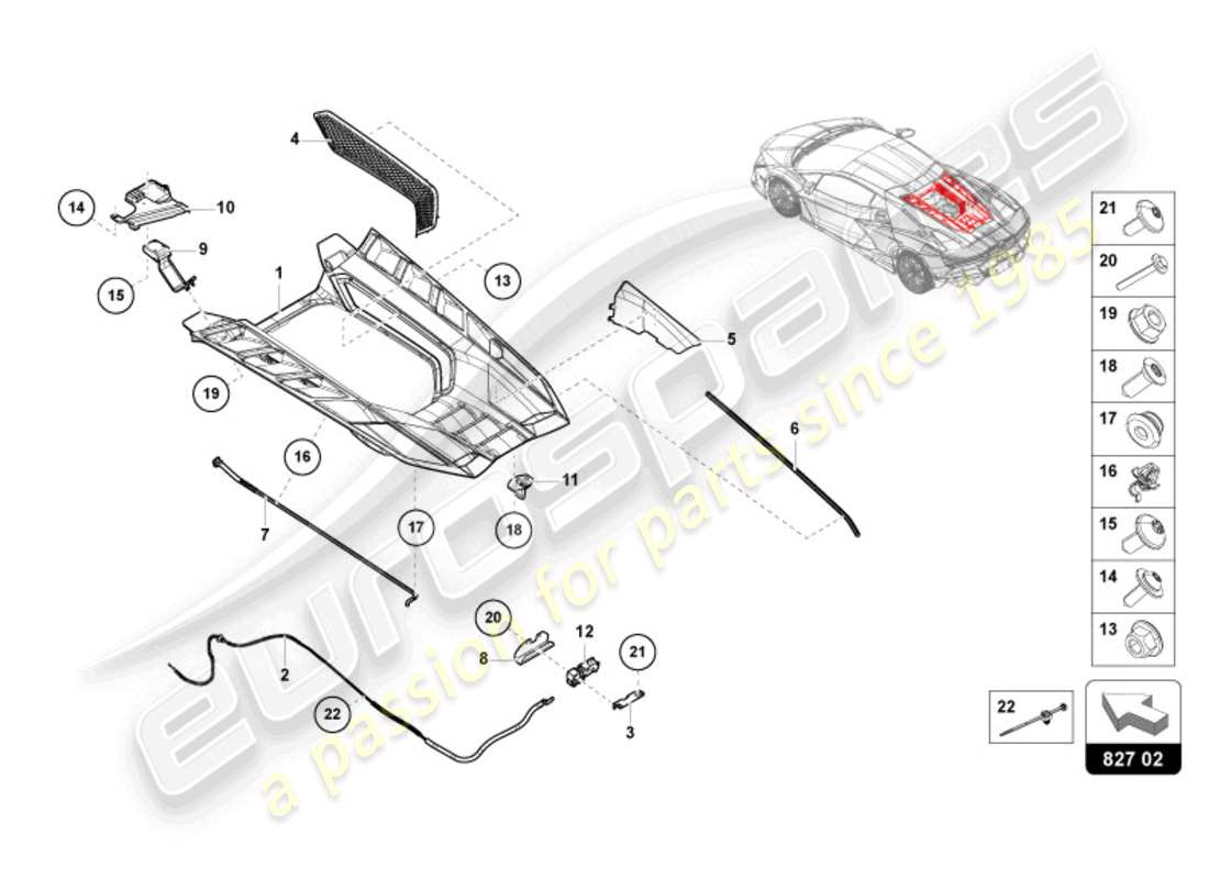 lamborghini revuelto coupe (2024) copertura motore con isp. copertina diagramma delle parti