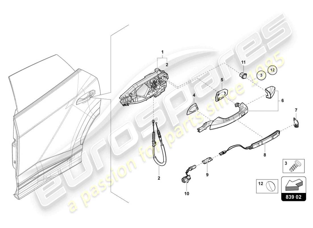 lamborghini urus (2020) maniglia portiera posteriore esterna schema delle parti