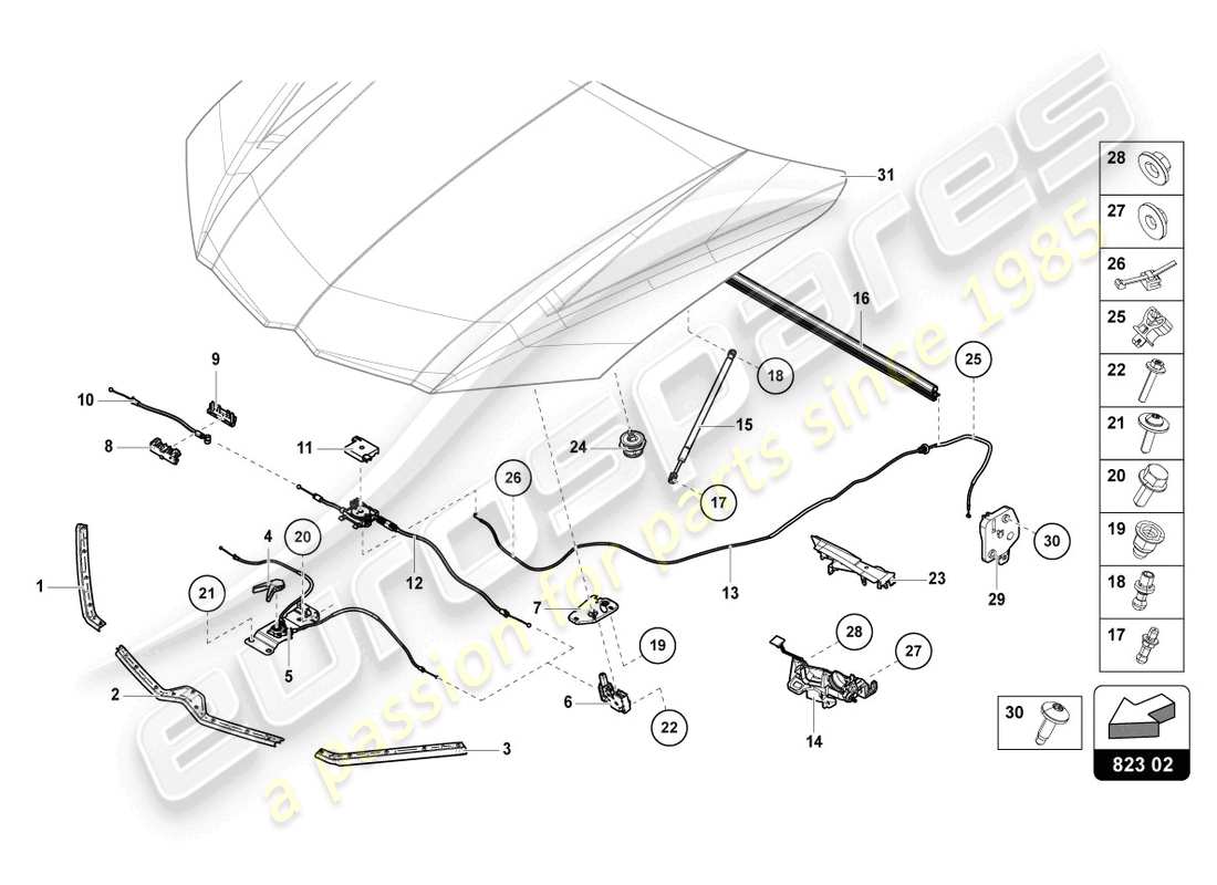 lamborghini urus (2020) guarnizione copertura motore diagramma delle parti