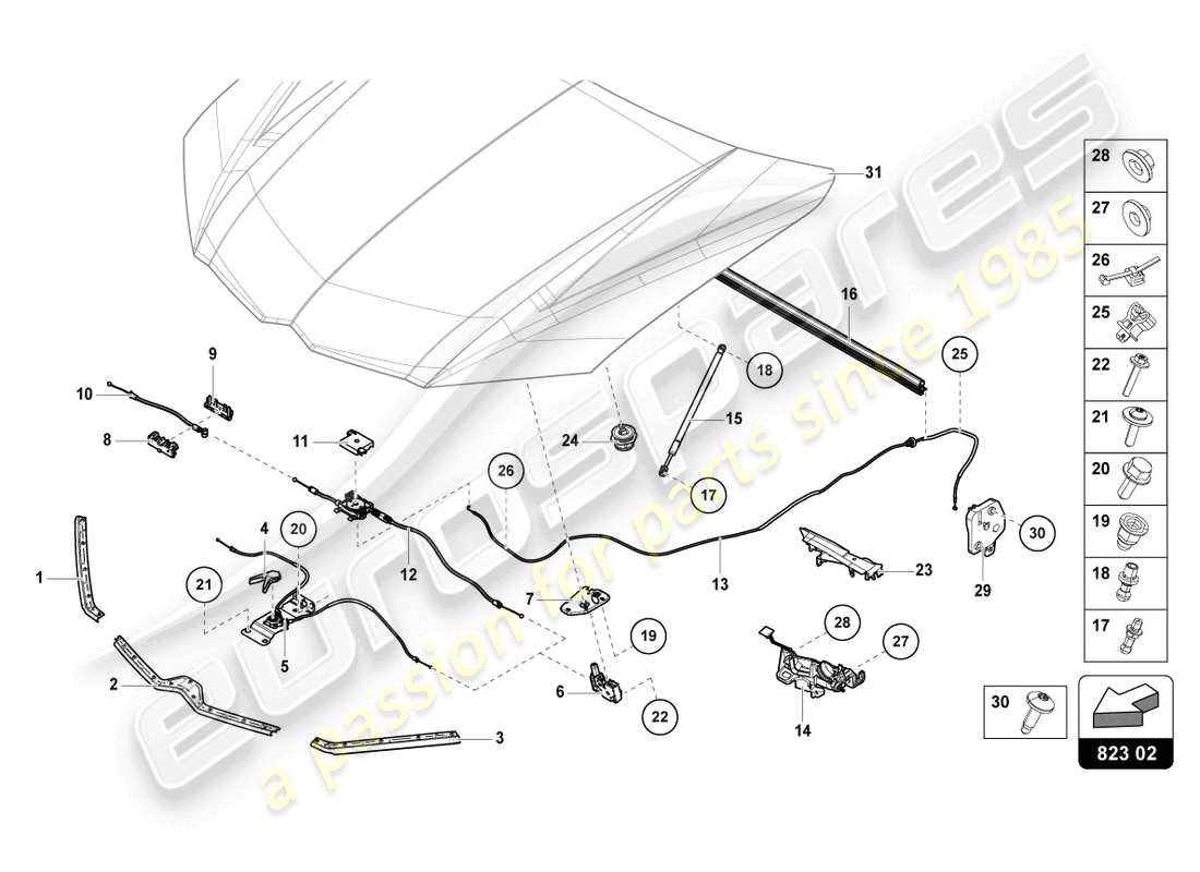 lamborghini urus (2020) guarnizione per copertura motore schema delle parti