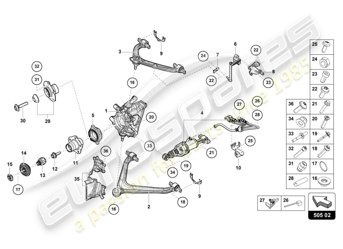 lamborghini tecnica (2023) guida posteriore diagramma delle parti