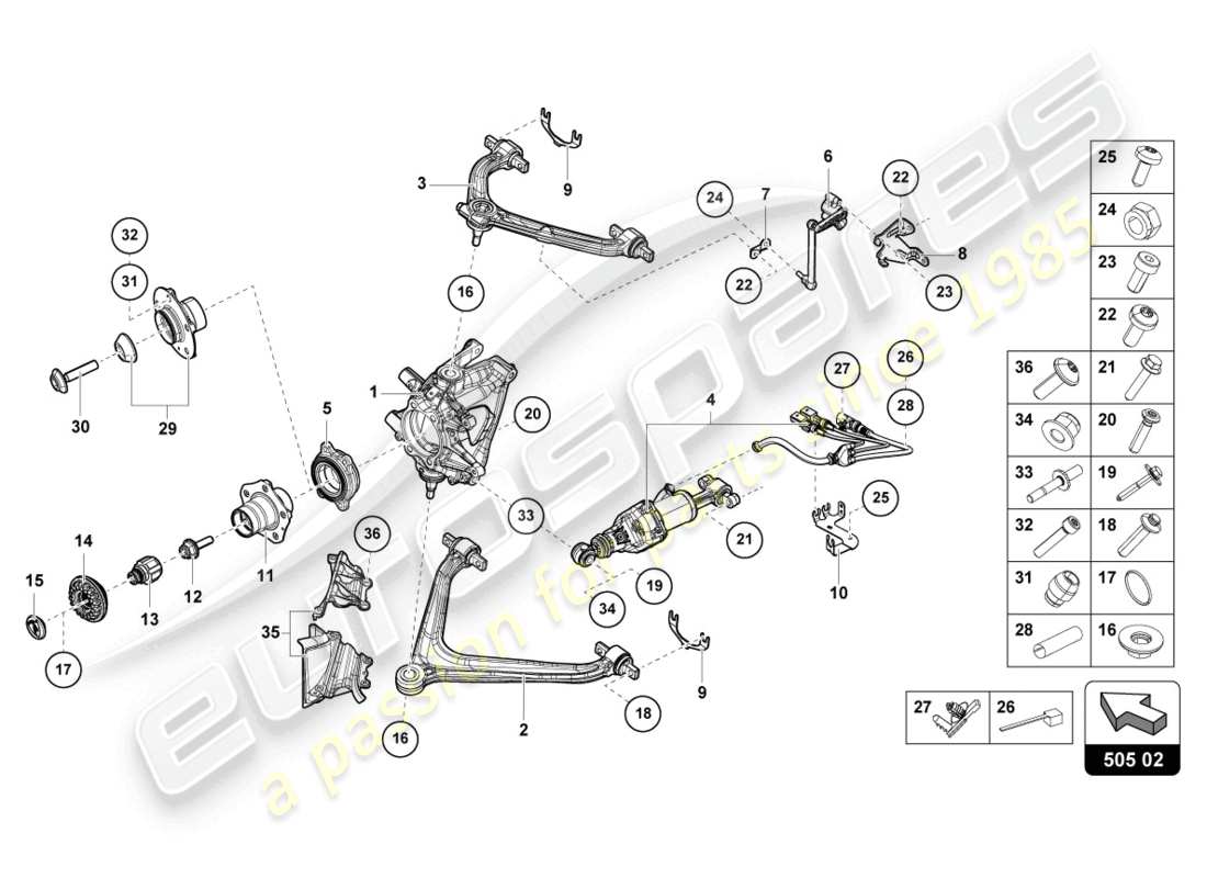 lamborghini evo spyder (2021) guida posteriore diagramma delle parti