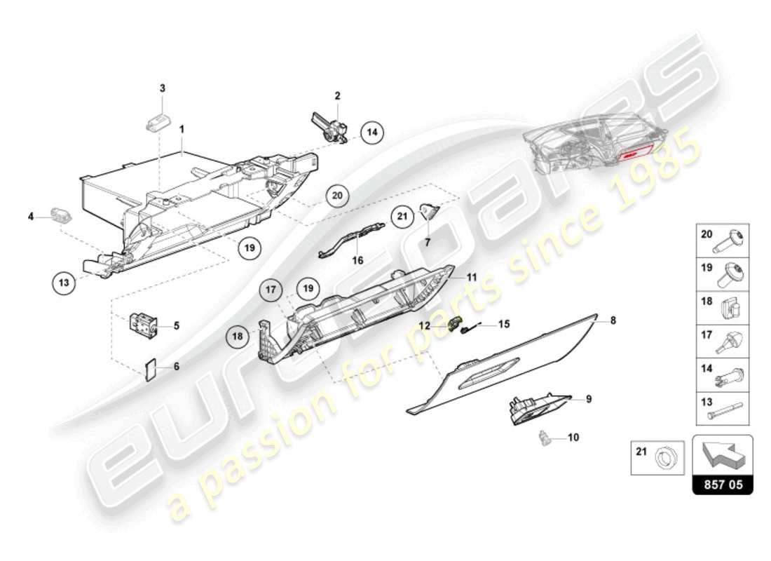 lamborghini revuelto coupe (2024) scatola di guanti diagramma delle parti