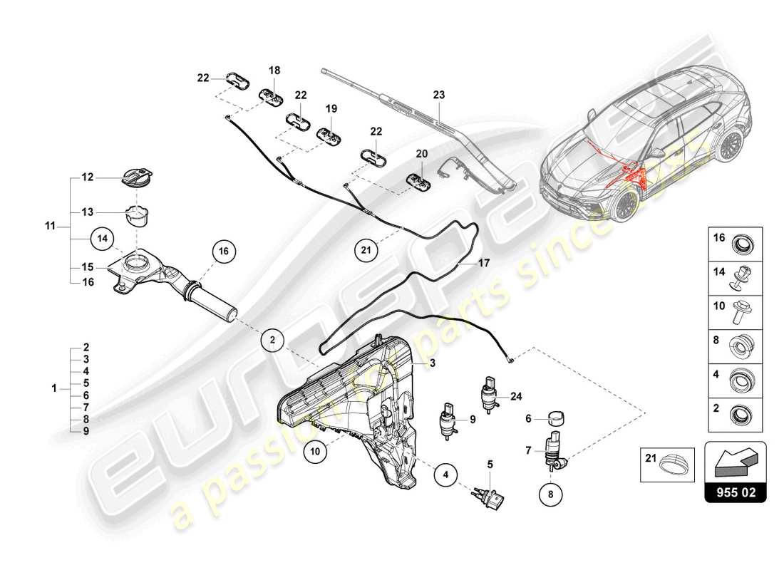 lamborghini urus (2020) schema delle parti rondella lavavetri